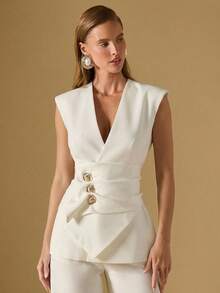 Briarwyn Chaqueta de mujer sin mangas con diseño de hebilla de metal - Blanco - Ver 1