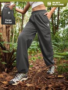In My Nature Women's Elastic Waist Pockets Waterproof Loose Outdoor Pants - Grey - View 2