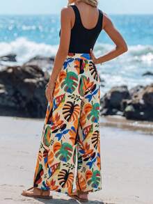 SHEIN LUNE 女士热带植物印花方领无袖阔腿连体裤 - 彩色 - 查看 2