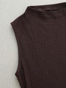 Olithes 时尚新款春夏约会之夜性感优雅修身高领金属扣褶皱无袖女式连衣裙 - 棕色 - 查看 6