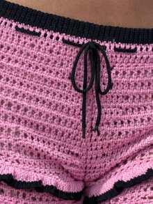 SHEIN Elenzya Women's Elegant Drawstring Knit Pants, Spring/Summer - Pink - View 3