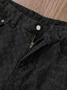 Manfinity Joysei 男士休闲宽松破洞牛仔阔腿短裤 - 黑色 - 查看 3