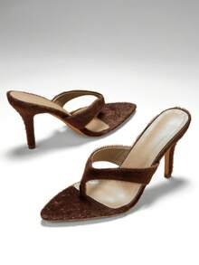 SHUZIA Women's Sexy Thong Strap Slip-On Heeled Sandals - Chocolate Brown - View 4