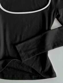 Glimmora 极简时尚藏青色黑色方领修身长袖T恤，适合春、夏、秋、冬四季穿着，时尚百搭，是送给兄弟姐妹、姐妹、妈妈或母亲节的理想礼物。休闲简约时尚上衣 - 彩色 - 查看 4