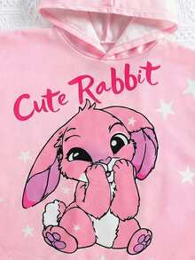 SHEIN Babygirl Cute Casual Pink Cartoon Pattern Hooded Loose Swimsuit Cover-Up - Multicolor - View 4