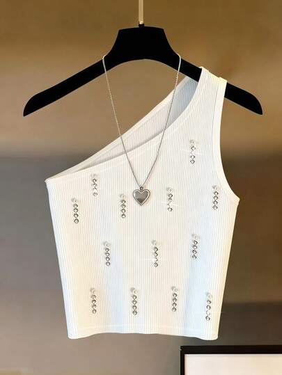 GlowEve 优雅女士白色铆钉肩部衬衫