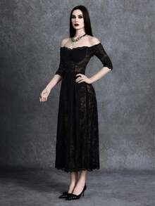 Glisette Đầm ren đen thời trang dành cho nữ - màu đen - Xem 6