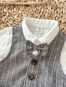 LMoss Kids 3pcs Baby Boy Woven Solid Vest + Knit Solid Casual Shirt + Shorts Gentleman Outfit Set - Multicolor - View 5