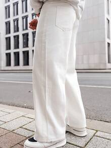 Artur Kramer 1 件男士时尚正义兄弟水洗牛仔阔腿休闲宽松牛仔裤 - 白色 - 查看 6