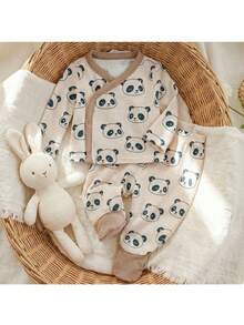 Loomiva Newborn Baby Girl Cartoon Bear Pattern Knit Soft Crew Neck Long Sleeve Pullover Top And Elastic Waist Pants 2-Piece Set - Multicolor - View 3