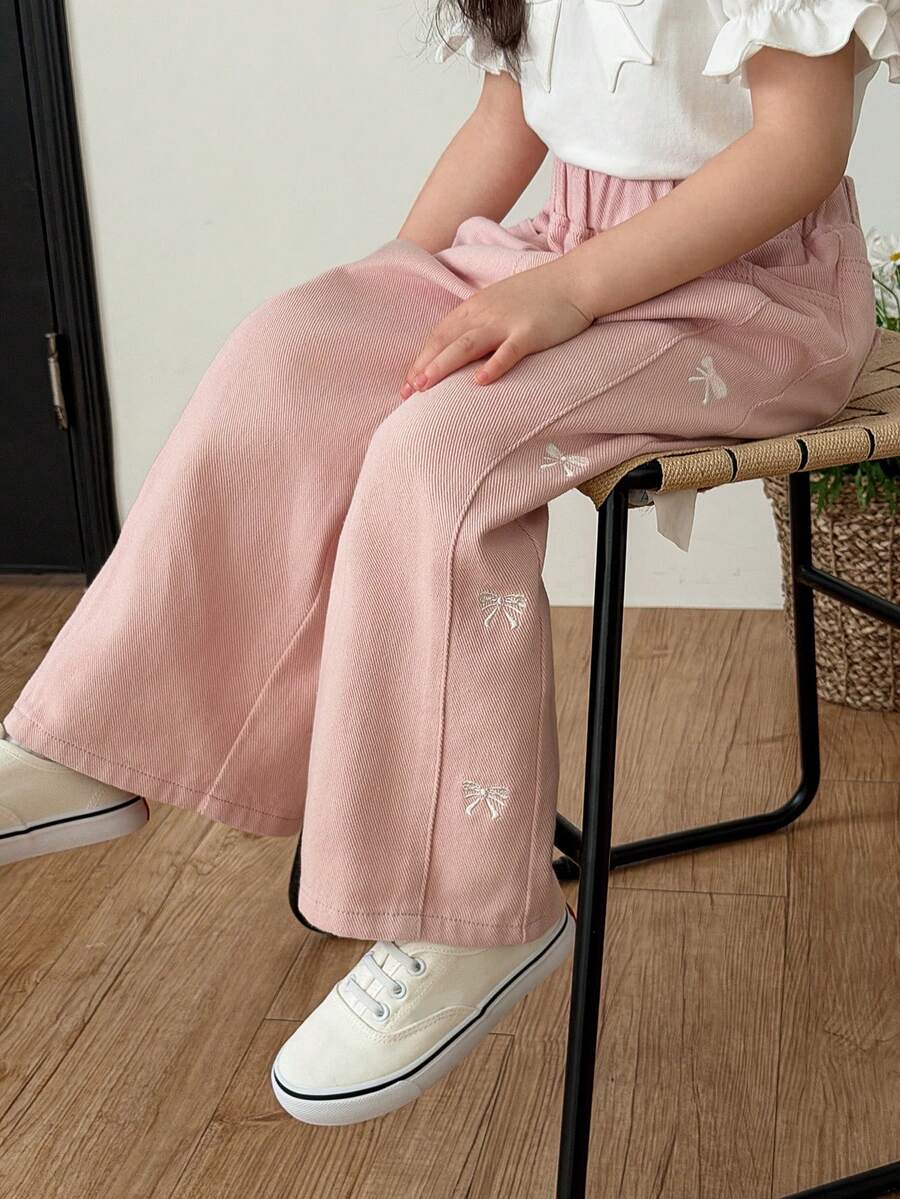 DAZY Young Girl Butterfly Embroidery Pink Denim Jeans - Pink - View 1