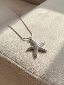 Resyla 1pc Stainless Steel Sea Star Shaped Necklace For Summer - Silver - View 3