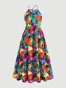 SHEIN Tween Girls' Loose Floral Print Sleeveless Casual Dress - Multicolor - View 5