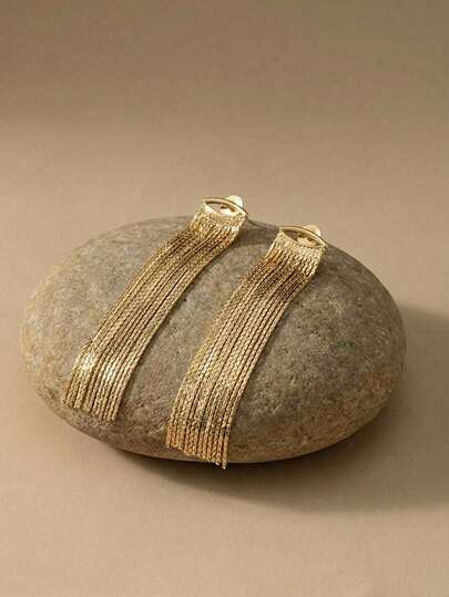 Arave 1 Pair Metal Chain Tassel Pendant Earrings, Elegant Minimalist Style Jewelry Fashion Earring For Women