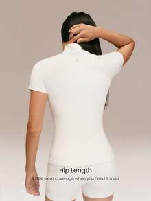 GLOWMODE Chaqueta con cremallera, bolsillos laterales, de ajuste ceñido, suave y elástica, que absorbe la humedad, ideal para yoga, pilates y actividades diarias de bajo impacto - Blanco - Ver 2