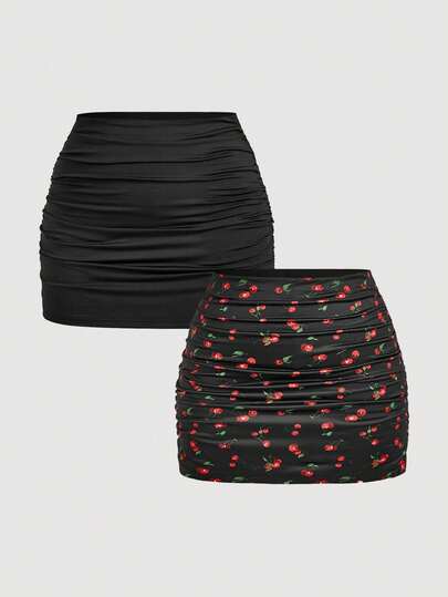 SHEIN MOD 大码女式松紧腰褶裥中长裙