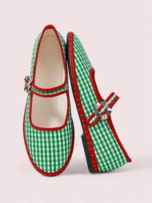 CUCCOO DOLLMOD 女士经典绿色格纹撞色条纹单条纹平底鞋 - 小格子綠色 - 查看 2