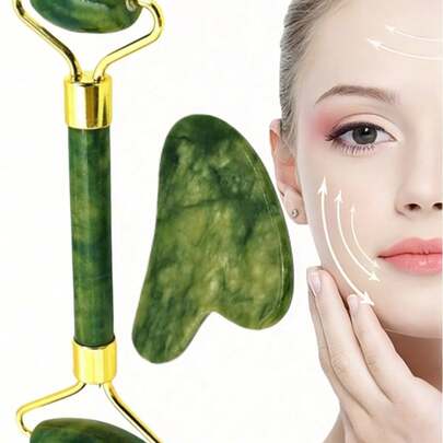 Bộ lăn massage mặt Gua Sha bằng ngọc bích tự nhiên, đá thạch anh hồng, dụng cụ chăm sóc da dành cho phụ nữ, thiết bị làm đẹp spa, bộ dụng cụ massage mặt.