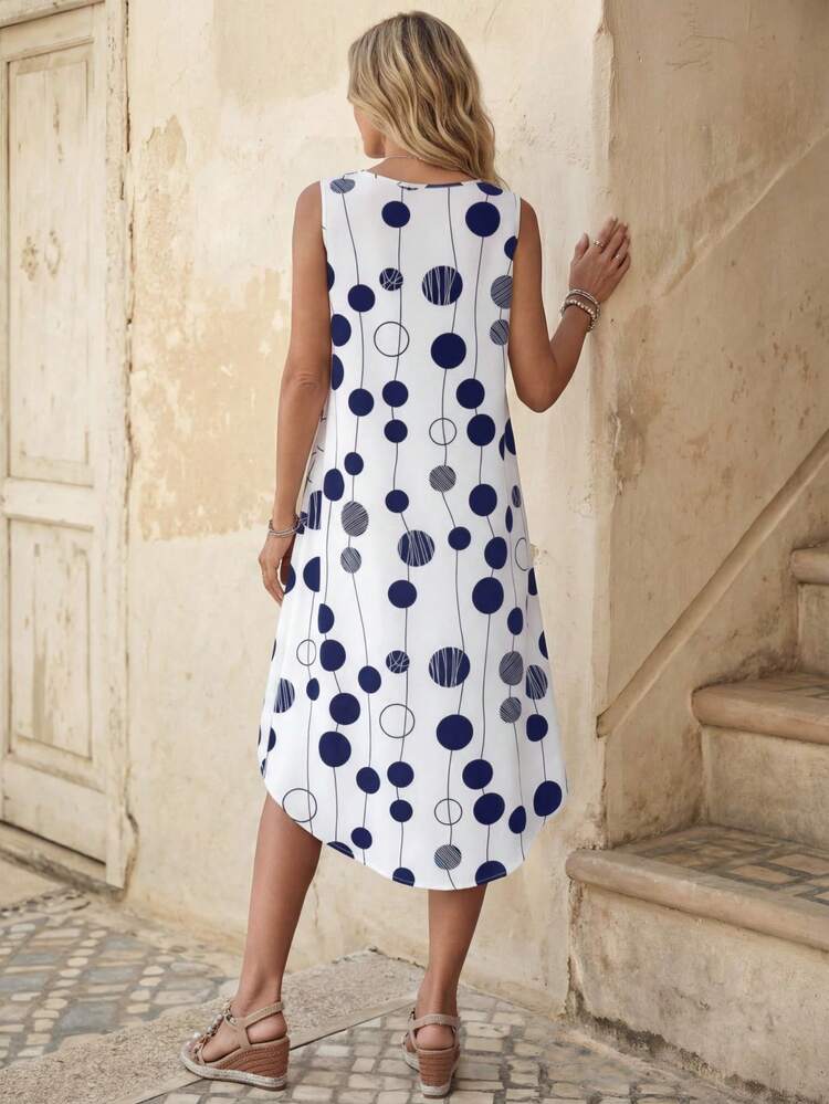 Women Sleeveless Dress, Simple And Fashionable Casual Everyday Wear,Vacation Outfits Women,Polka Dot Dress