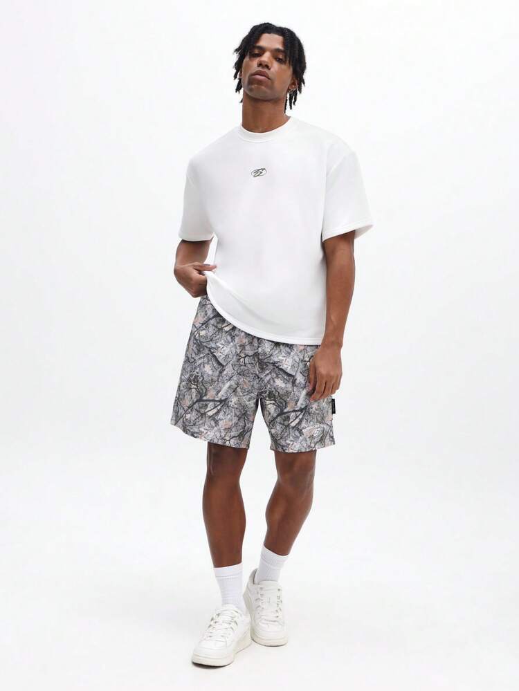 Oversized White T-Shirt Abstract Print Shorts Two Piece Summer Casual Coord Set