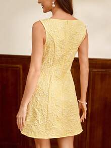 Vintamour 复古优雅女士连衣裙，玫瑰花卉提花纹理迷你修身短裙，休闲假日派对夏季连衣裙，女士夏季服装，春季服装，春季套装，女士春季连衣裙，女士春季连衣裙，复活节连衣裙，女士节日连衣裙，女士节日套装，优雅派对连衣裙，女士优雅派对连衣裙，女士优雅连衣裙，黄色连衣裙，女士休闲连衣裙，夏季假日 - 淡黃色 - 查看 7