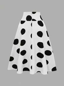 Olithes Falda de verano de mujer con estampado de lunares elegante y nudo delantero - Blanco - Ver 2
