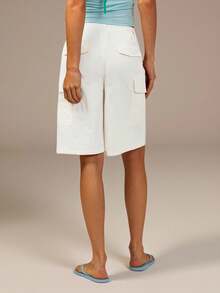 Athîral Quần cargo nữ màu trắng dáng lửng, có túi, kiểu dáng thường ngày. - trắng - Xem 2