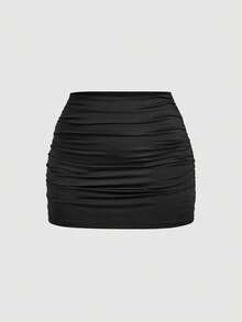 SHEIN MOD Plus Size 2pcs Women's Casual Minimalist Ruched Bodycon Mini Skirt Set,Halloween Costumes,Vacation Outfits Women,2000s Clothes, Costume - Multicolor - View 7