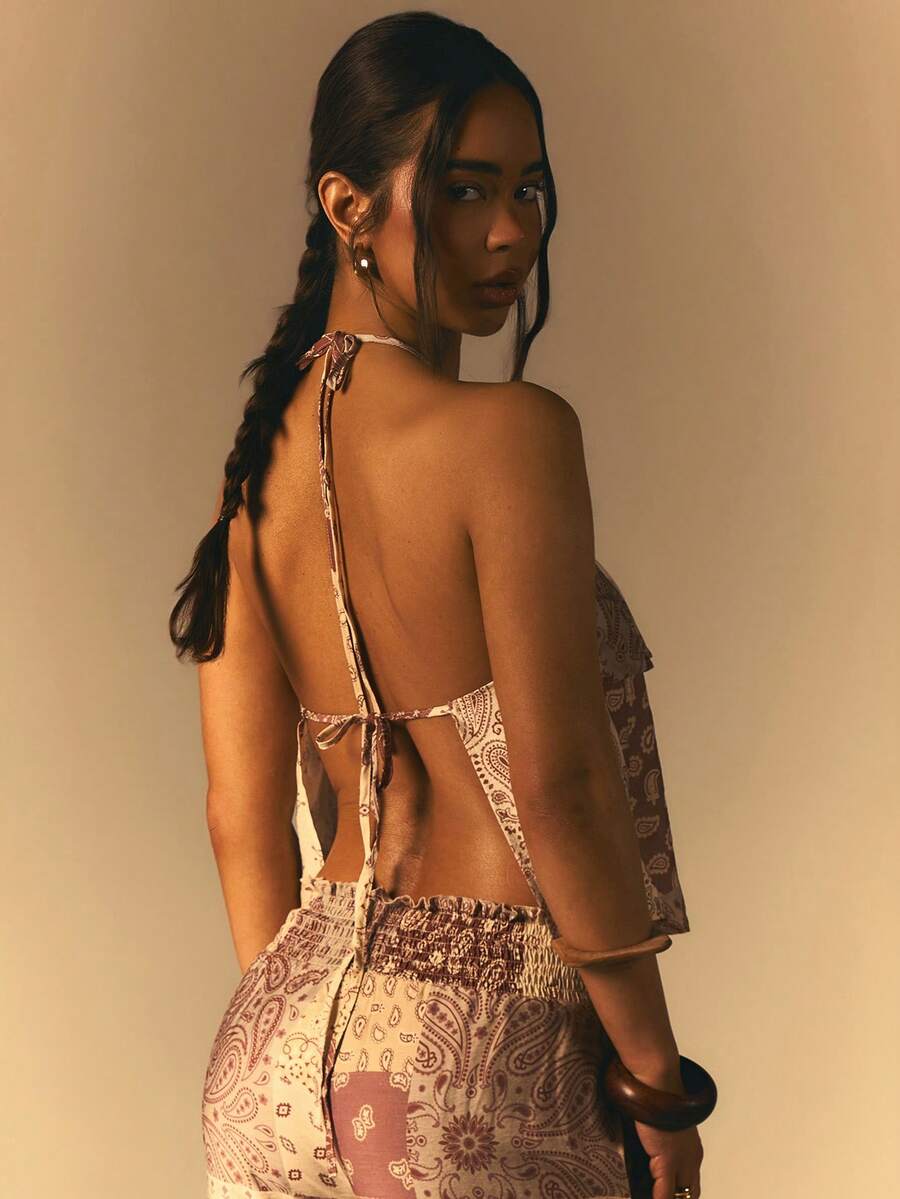 Athîral Women's Casual Vacation Halter Neck Backless Boho Print Top,Vacation Outfits Women,Beach Outfit ,Easter,Summer Tops,Music Festival, Paisley Top Women, Boho Tops For Women - Multicolor - View 1