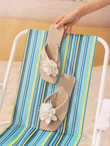 Swim Mod Women's Fashionable Summer Shoes, Woven Texture Flat Sandals, Casual Beach Slip-On - Beige - View 1