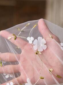 SHEIN 孕妇植物刺绣装饰露肩优雅连衣裙 - 白色 - 查看 7