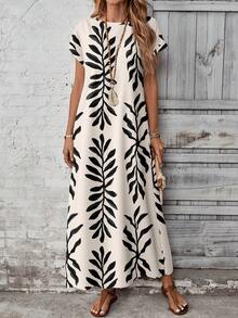 EMERY ROSE 休闲简约树枝花卉图案百搭女式连衣裙，春夏款，休闲风格 - 彩色 - 查看 8