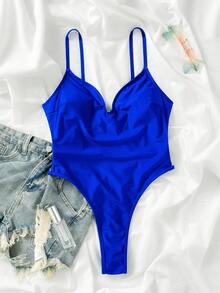 Swim SXY 1 件装女士纯色露背性感细肩带连体泳衣夏季 - 寶藍色 - 查看 7