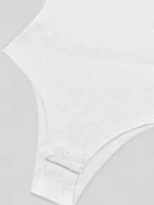Rina Fox Nuevo body de verano para mujer, body sexy de cuello en V profundo con encaje en contraste blanco, body casual de manga corta, body sexy con escote en V y parches, body ajustado, conjunto para fiesta, conjunto para vacaciones en la playa, body casual, adecuado para salidas diarias, body para la playa, vestido de traje de baño - Blanco - Ver 5
