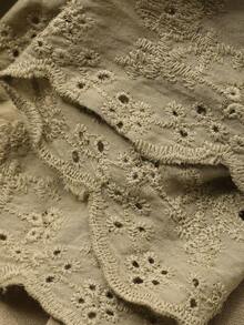 DAZY Sweet Square Collar Embroidered Lace Patchwork Ruffle Trim Women Pajama Set - Khaki - View 7