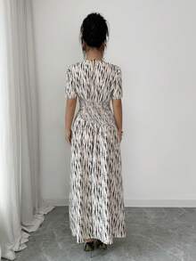 Elenzga Women's Fashionable Full Print Dress For Summer - Apricot - View 2