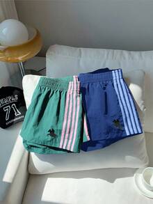 SHEIN EZwear 2色梭织女式休闲宽松骑士印花短裤 - 彩色 - 查看 6