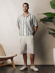 SUMWON 宽松版型钩针编织度假衬衫，短袖，几何图案，夏季度假风，纽扣领，休闲宽松款 - 彩色 - 查看 3