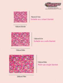 THE POWERPUFF GIRLS X Joivida 1 chiếc chăn nỉ dày dặn in họa tiết hoa tím Blossom, Bubbles, Buttercup, mềm mại và ấm áp, không rụng lông, kiểu dáng dễ thương như chăn ngủ, có nhiều kích cỡ, thích hợp dùng cho ghế sofa, giường, ngủ trưa, trọng lượng 230gsm. - Hồng - Xem 3