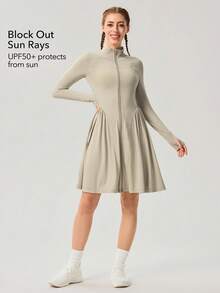 OutZeal Women Sun-Proof Jacket Gym Workout Cooling Stretch Long Length Zip Up Outdoor Tops - Apricot - View 3