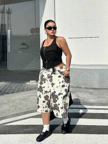 Muchica 大码女式印花口袋百慕大牛仔短裤，春夏款 - 彩色 - 查看 4