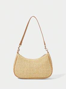 SHECARRY 女士单肩包、流浪包、草编包、草编手提包、流苏装饰吊坠，复古、经典、时尚、优雅、简约、个性化、百搭、经典，适合通勤、办公、约会、日常、购物、下午茶等场合，夏季适用。 - 卡其色 - 查看 4