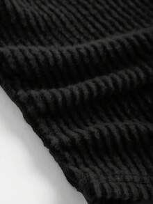 SHEIN 少女纯色毛绒罗纹休闲修身褶皱吊带背心 - 黑色 - 查看 4