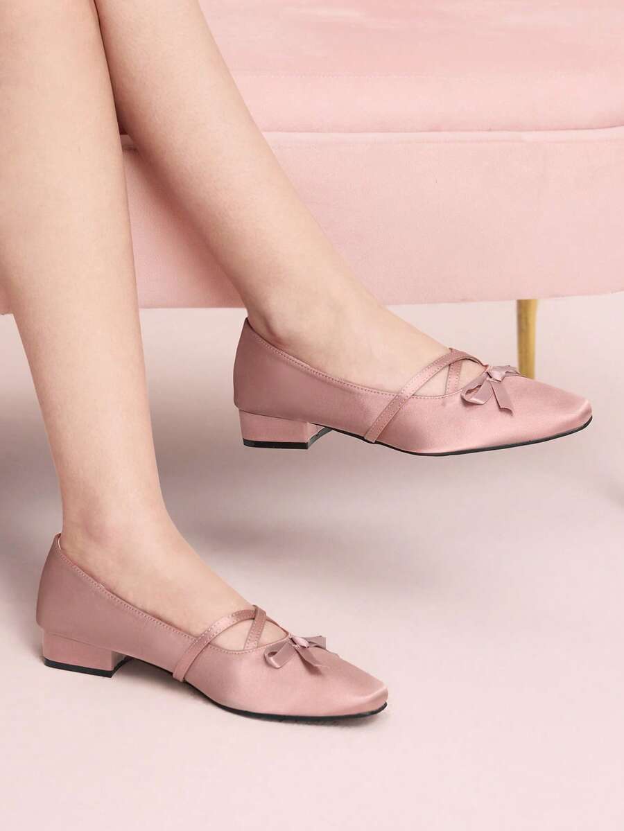 CUCCOO DOLLMOD Pink Vintage Square Toe Multi-Bow Fashion Ladies Medium Heel Low Heel Mary Jane Spring Shoes Fall Shoes - Coral Pink - View 1