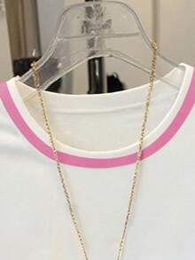 SHEIN 年轻女孩爱心印花宽松休闲撞色条纹圆领T恤 - 彩色 - 查看 3