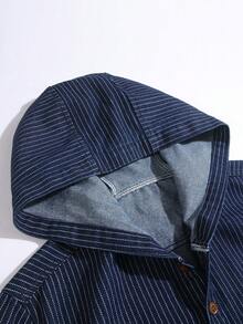 Manfinity Denimwave Young Street Style Washed Blue Straight Fit Striped Hoodie With Drawstring, Spring/Summer - Blue - View 3