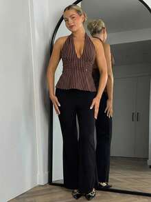 Bethéva 露背深 V 领收腰 A 字形露背条纹背心 - 棕色 - 查看 6