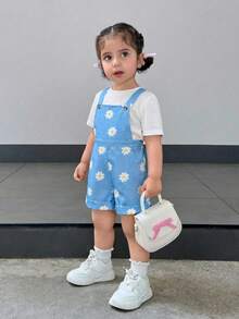 女婴可爱百搭休闲杏色碎花连体衣 - 彩色 - 查看 1