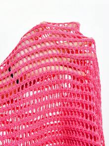 Coolane Women's Spring/Summer Halterneck Plunge V Front Open Crochet Knit Ombre Straight Fit Tassel Hem Maxi Dress Ibiza Sexy Vacation Holiday Spring Summer Festival Beachwear Romantic Elegant Cover Up Swim Tequila Sunrise, Beach Club - Pink - View 8