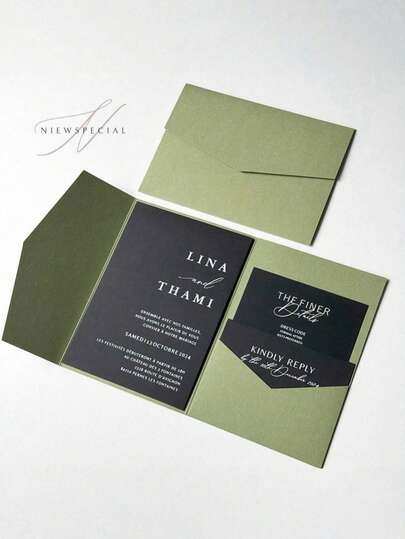 Conjunto de Papelaria Estética Verde, Envelopes de Papel Premium, Cartões de Carta e Saudação Românticos, Selo de Cera Pronto, Design Minimalista Versátil, Essencial para Embrulho de Presente